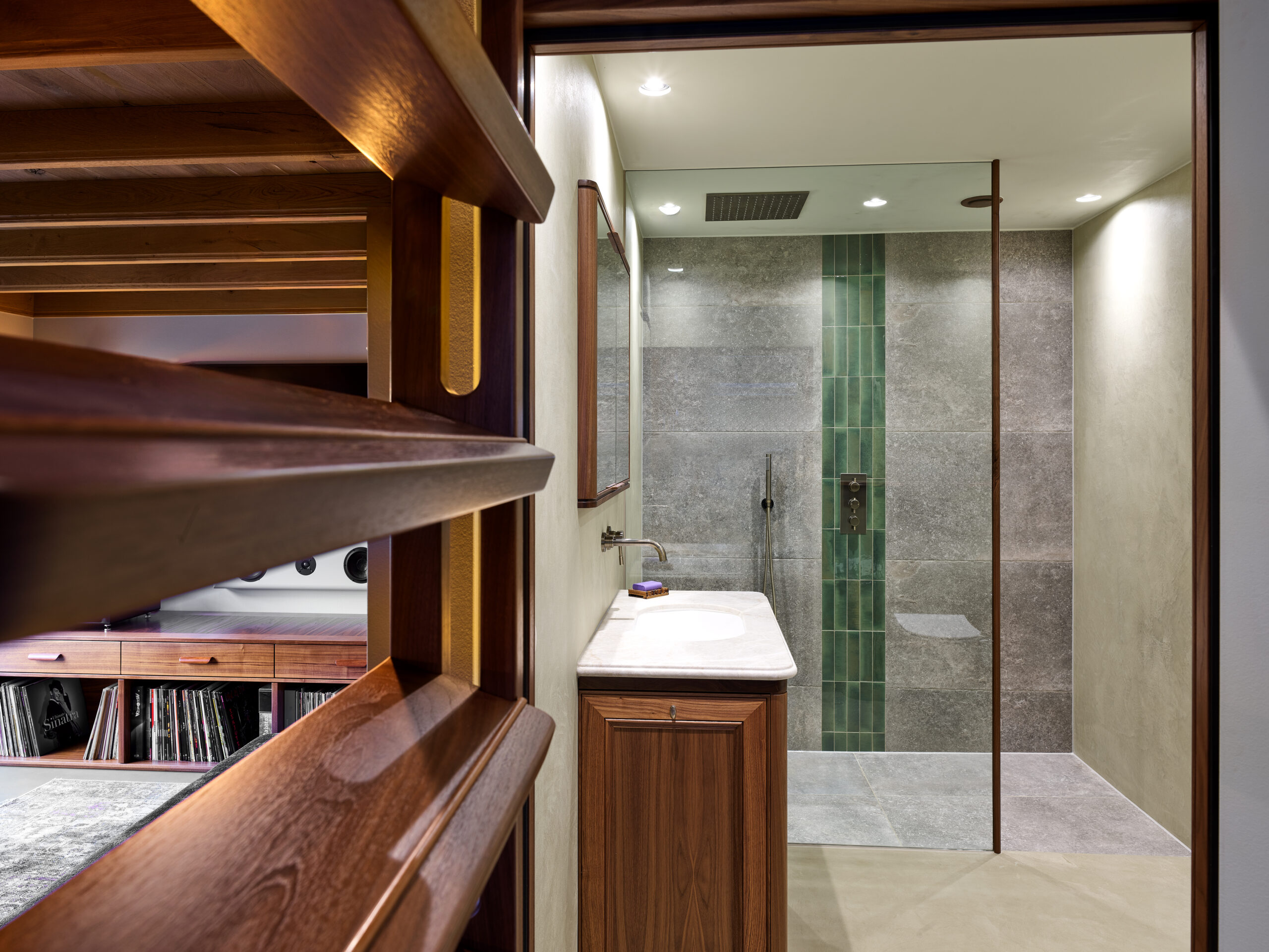Modern bathroom with sleek design.